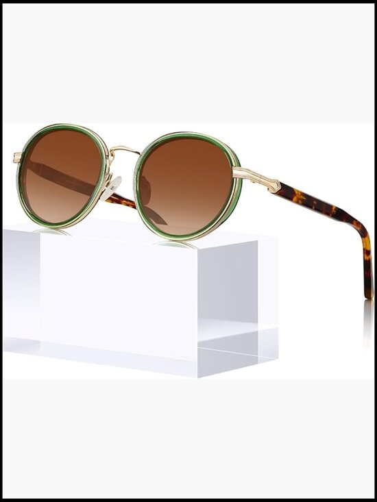 Retro Round Sunglasses Polarized UV Protection Acetate-Metal Frame